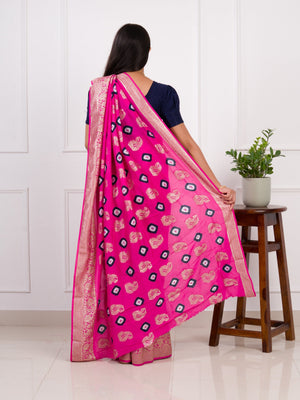 Dola Silk Bandhani Zari Weaving Work Saree in pink colour