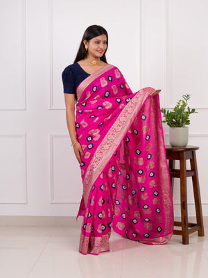 Dola Silk Bandhani Zari Weaving Work Saree in pink colour