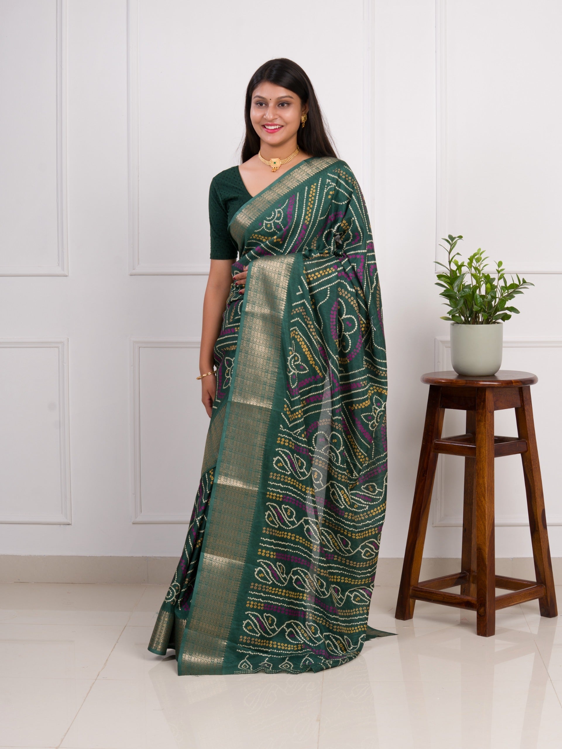 Tanmira New Latest Cotton Silk Bandhani Style With Zari Border Work Saree STL