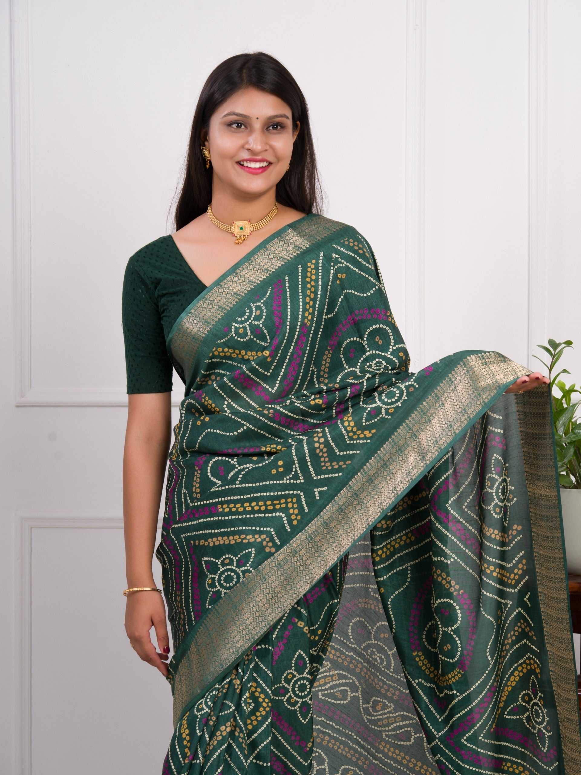 Tanmira New Latest Cotton Silk Bandhani Style With Zari Border Work Saree STL