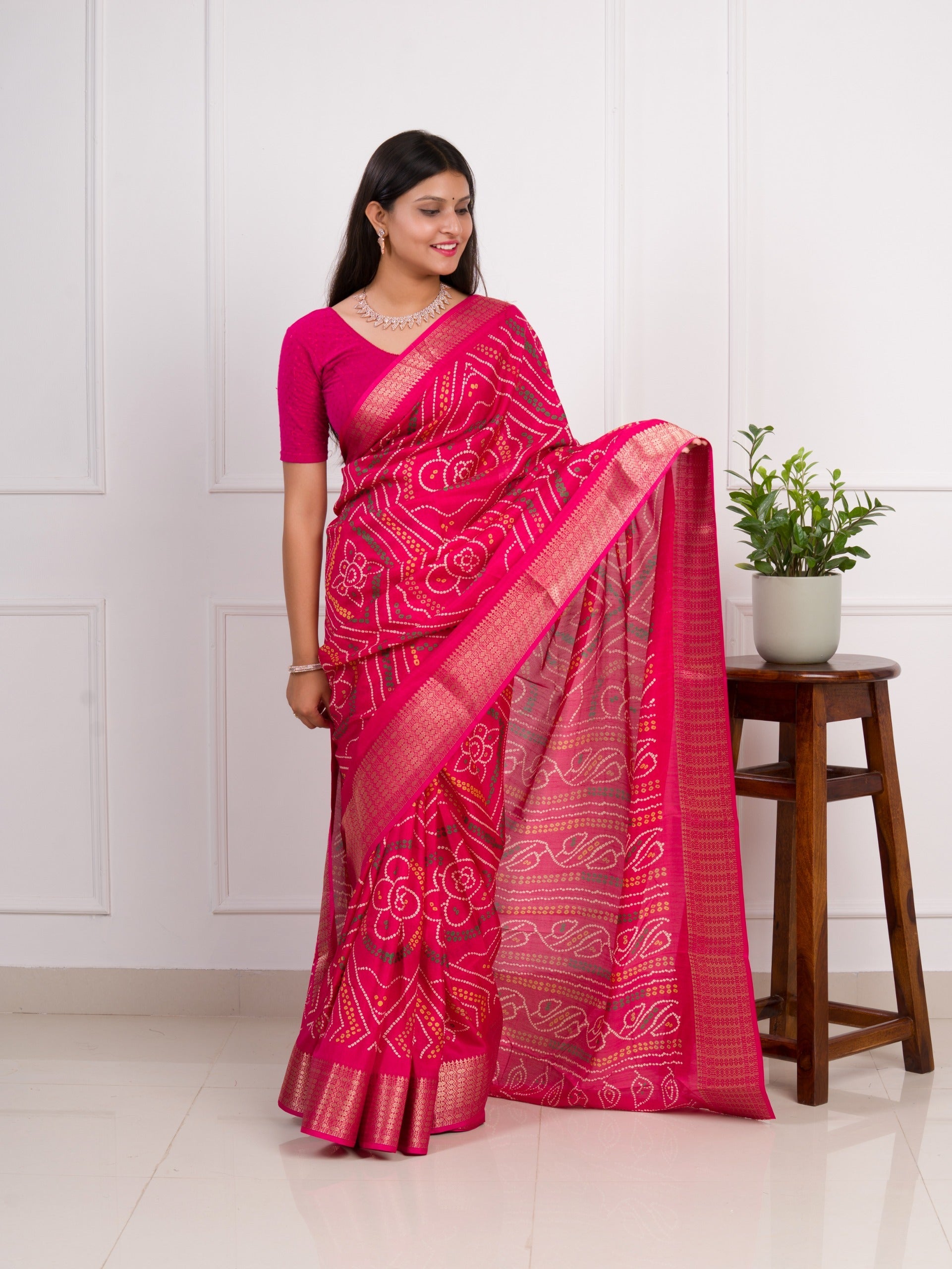 Tanmira New Spiceal Cotton Silk Bandhani Style With Zari Border Work Saree STL