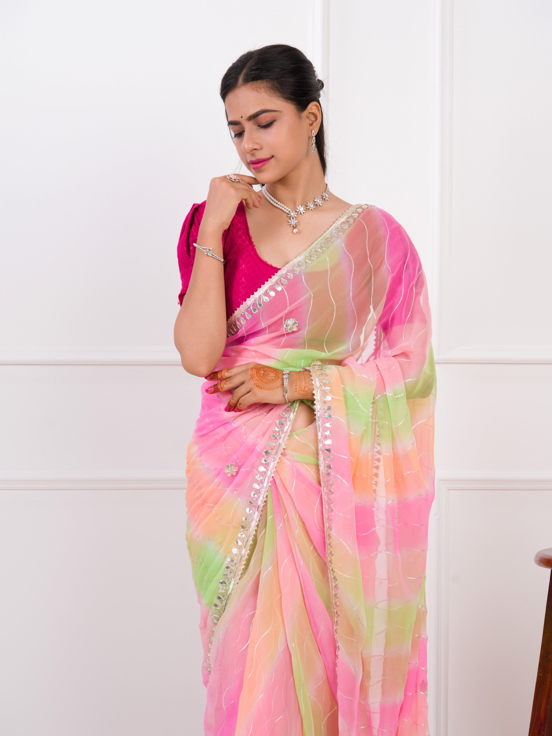 Tanmira Beautiful Comfortable Chiffon Leheriya Saree with Gota Patti Work AMT