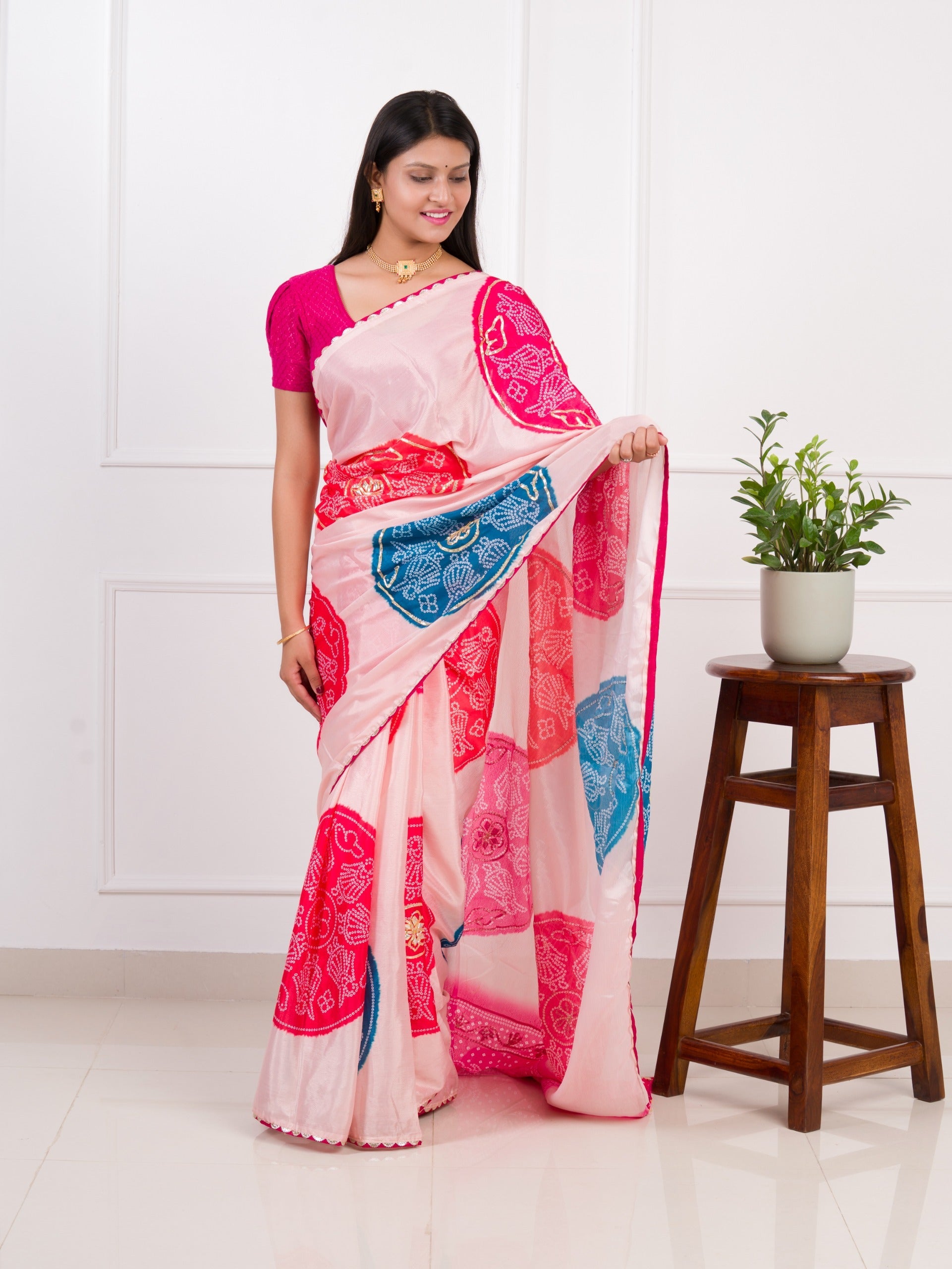 Tanmira New Modal Silk Bandhani Style With Gotapatti Work Saree SWA
