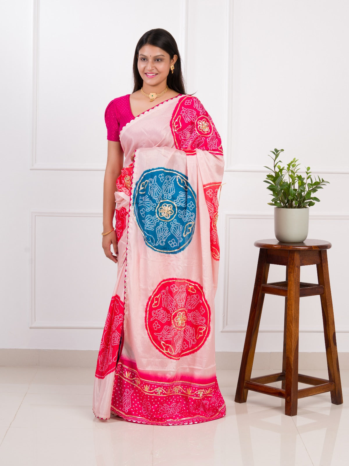 Tanmira New Modal Silk Bandhani Style With Gotapatti Work Saree SWA