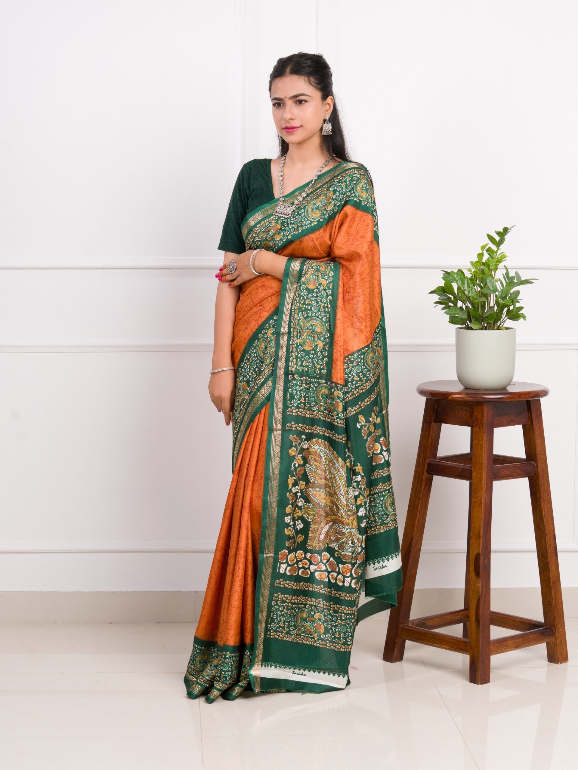 Tanmira New Launch Dola Silk Printed Style With Zari Border Work Saree VJT