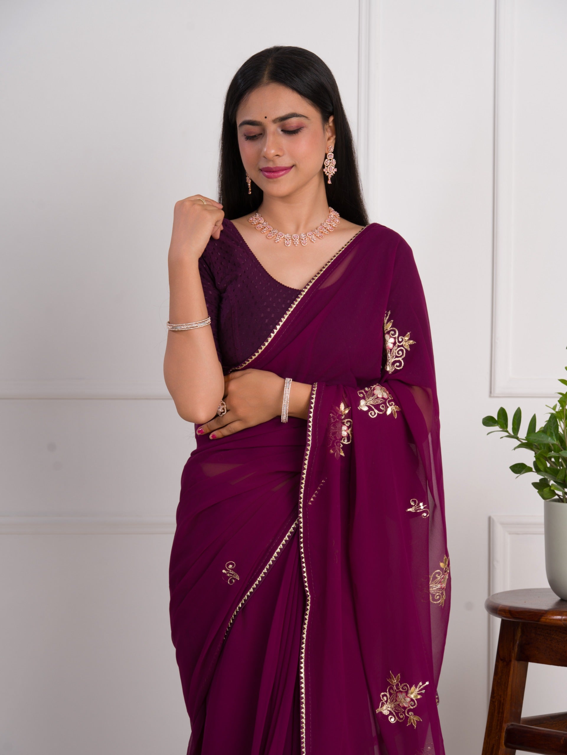 Tanmira New Chiffon Gotapatti Work Lightweight With Blouse Saree AMT