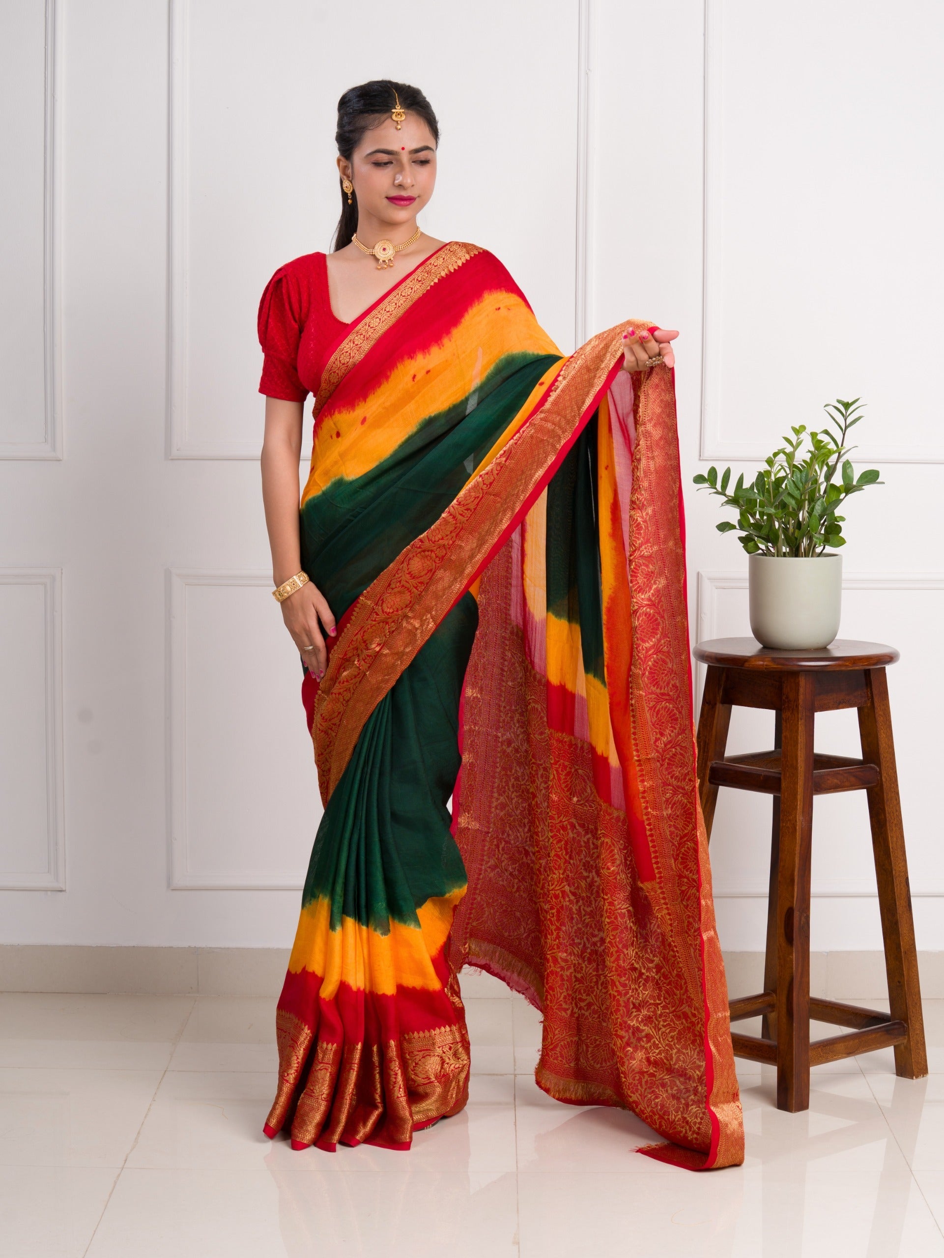 silk Zari weaving Work Saree in multi colour