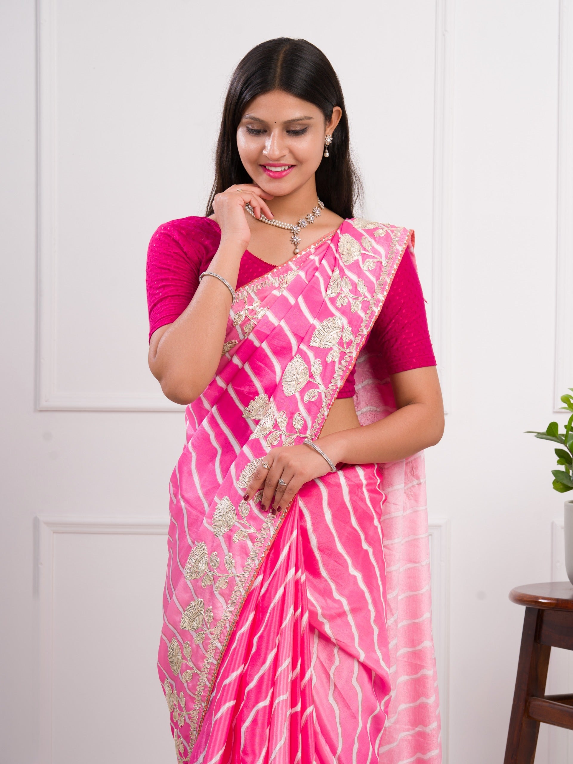 Tanmira Latest Satin Silk Multicolored Tifli Leheriya Gotapatti work Saree 1