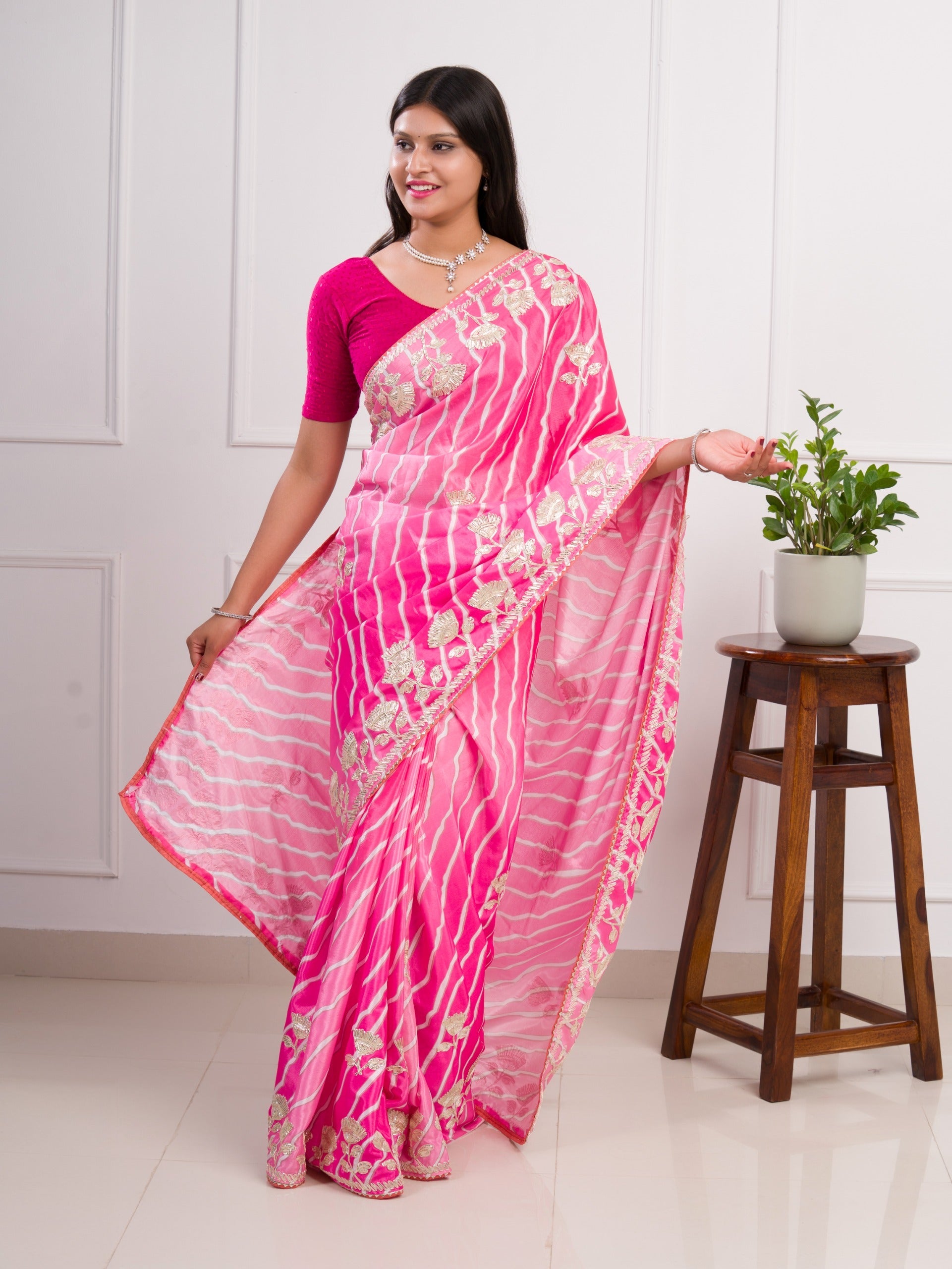 Tanmira Latest Satin Silk Multicolored Tifli Leheriya Gotapatti work Saree 1