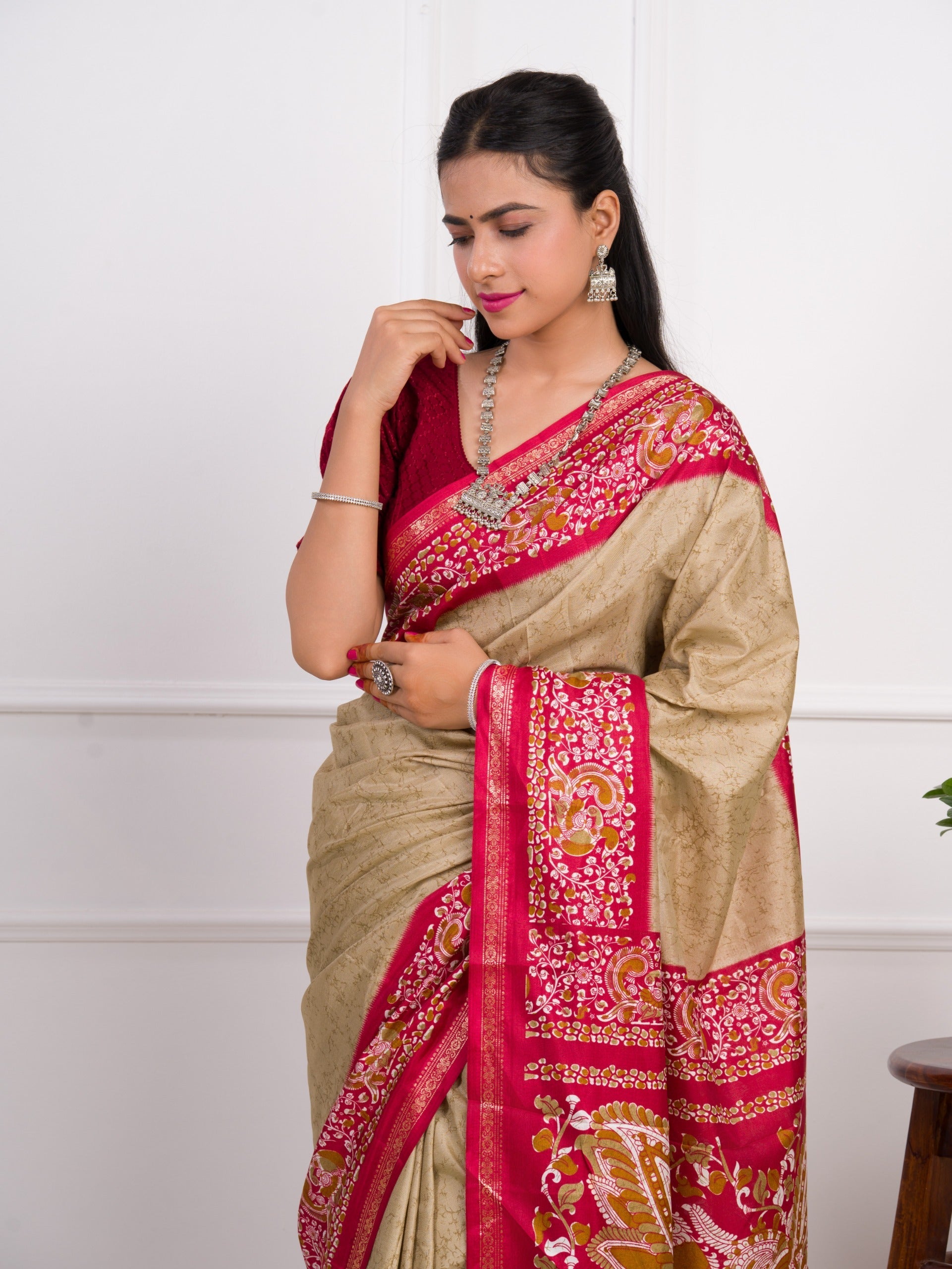Tanmira New Beautiful Dola Silk Printed Style With Zari Border Work Saree VJT
