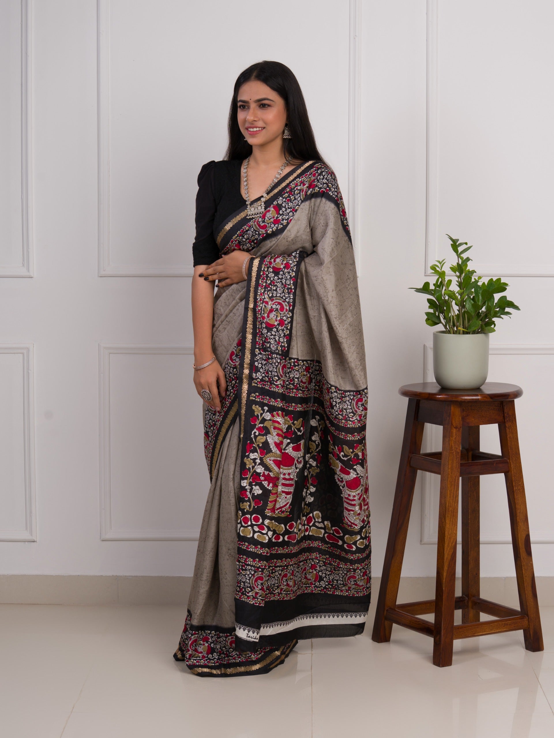 Tanmira New Dola Silk Printed Style With Zari Border Work Saree VJT
