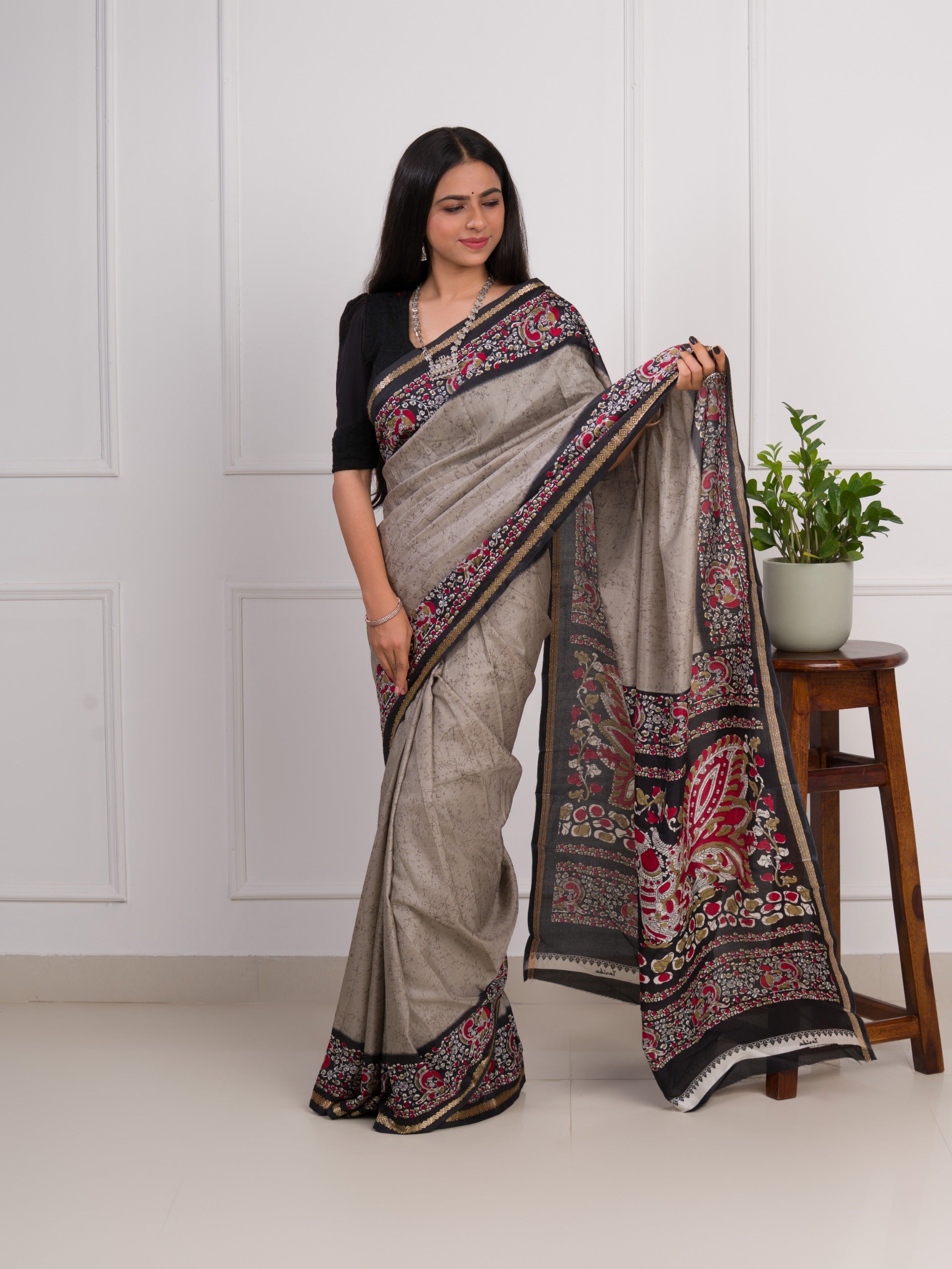 Tanmira New Dola Silk Printed Style With Zari Border Work Saree VJT