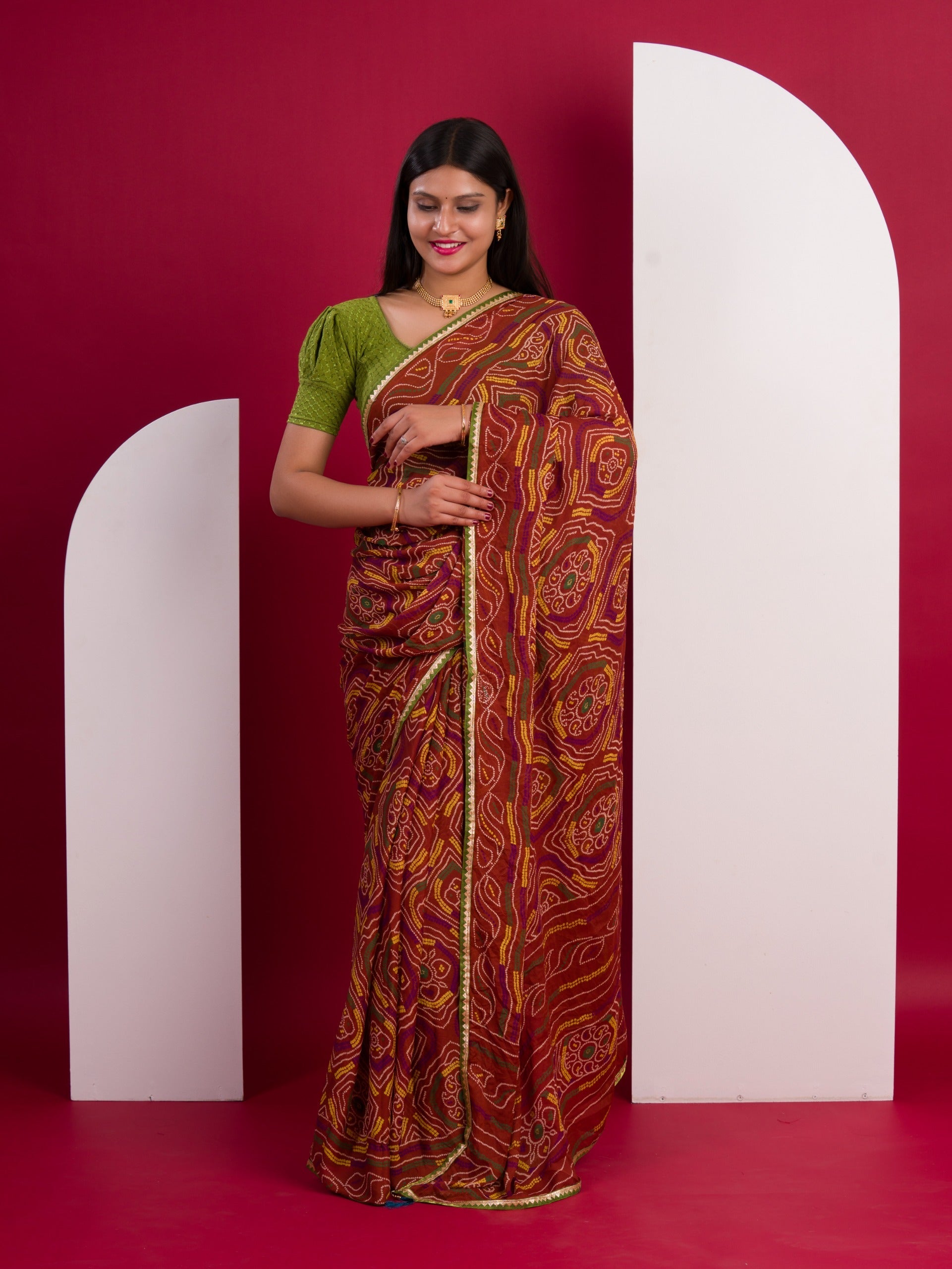 Tanmira Crape Fabric Bandhani Chunri Rajasthani Sarees With Blouse NR