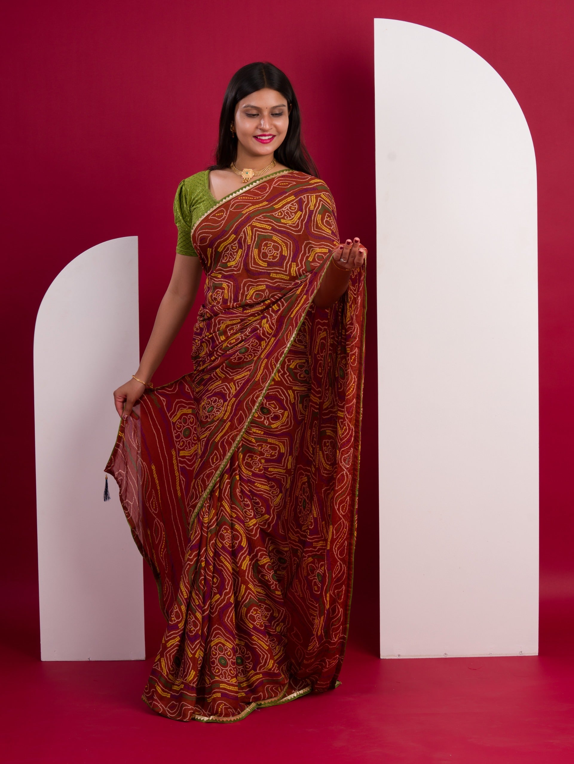 Tanmira Crape Fabric Bandhani Chunri Rajasthani Sarees With Blouse NR