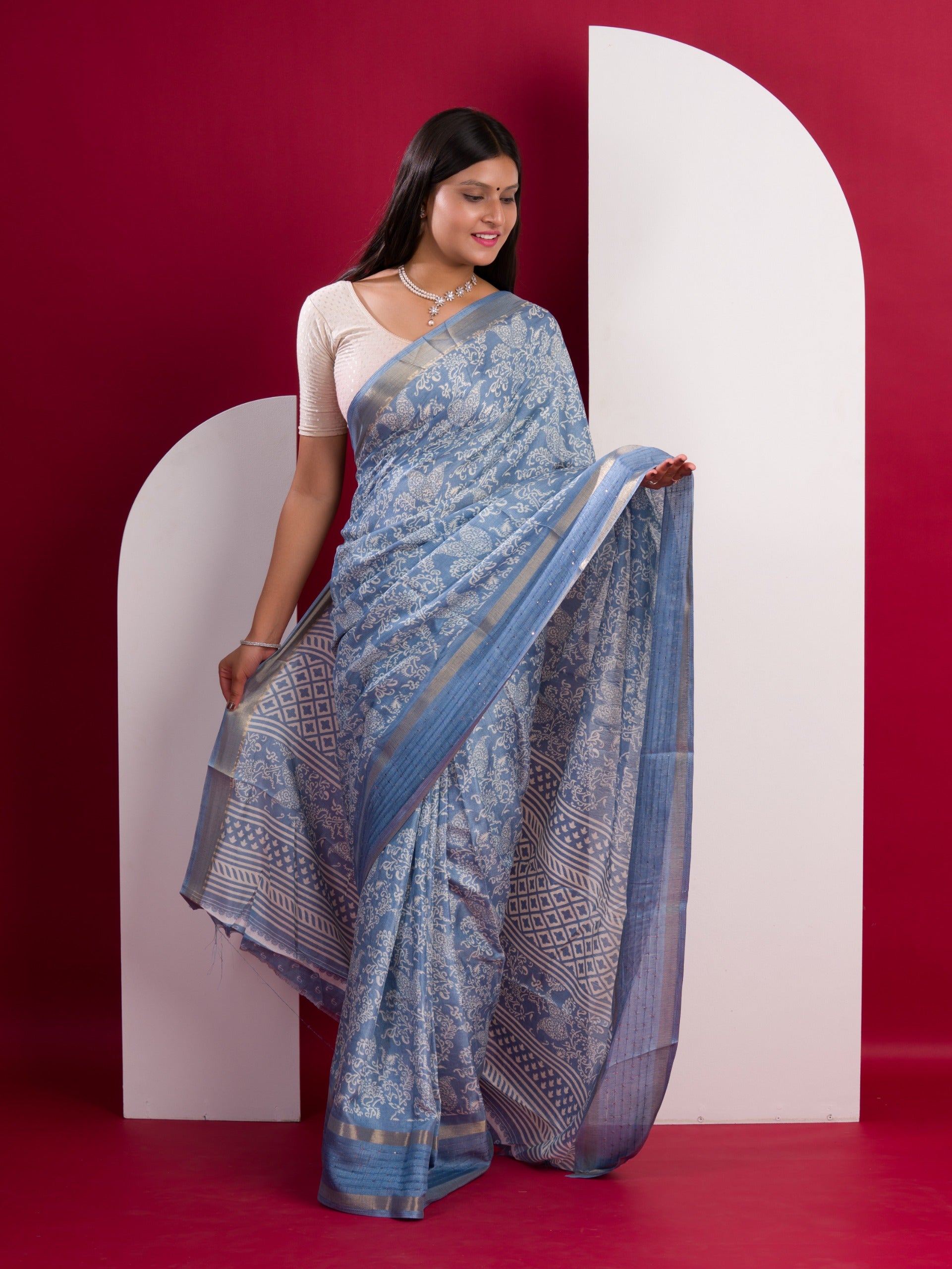 Tanmira Special Batik Sanganeri Print Banarasi Border Saree STL