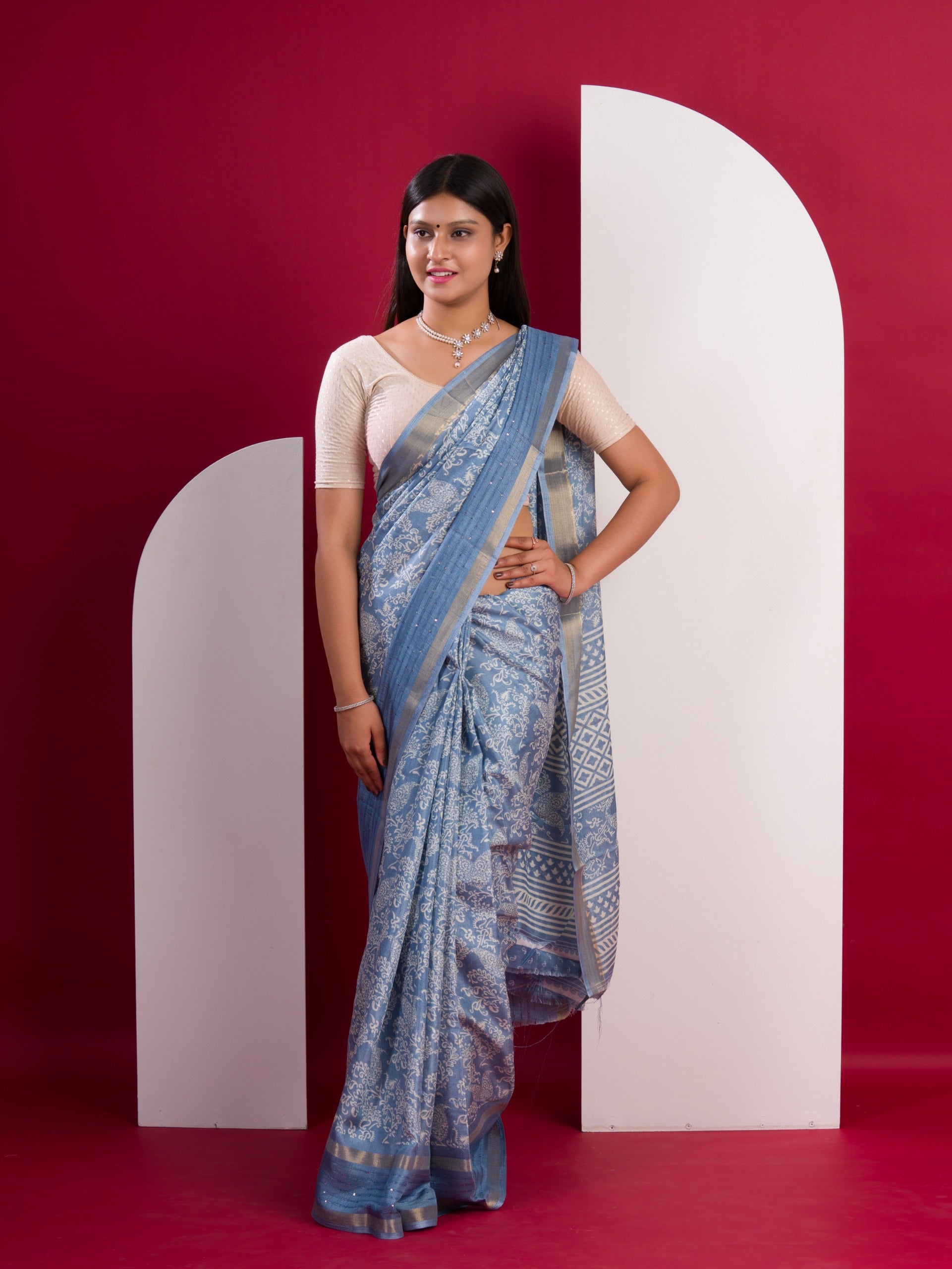 Tanmira Special Batik Sanganeri Print Banarasi Border Saree STL