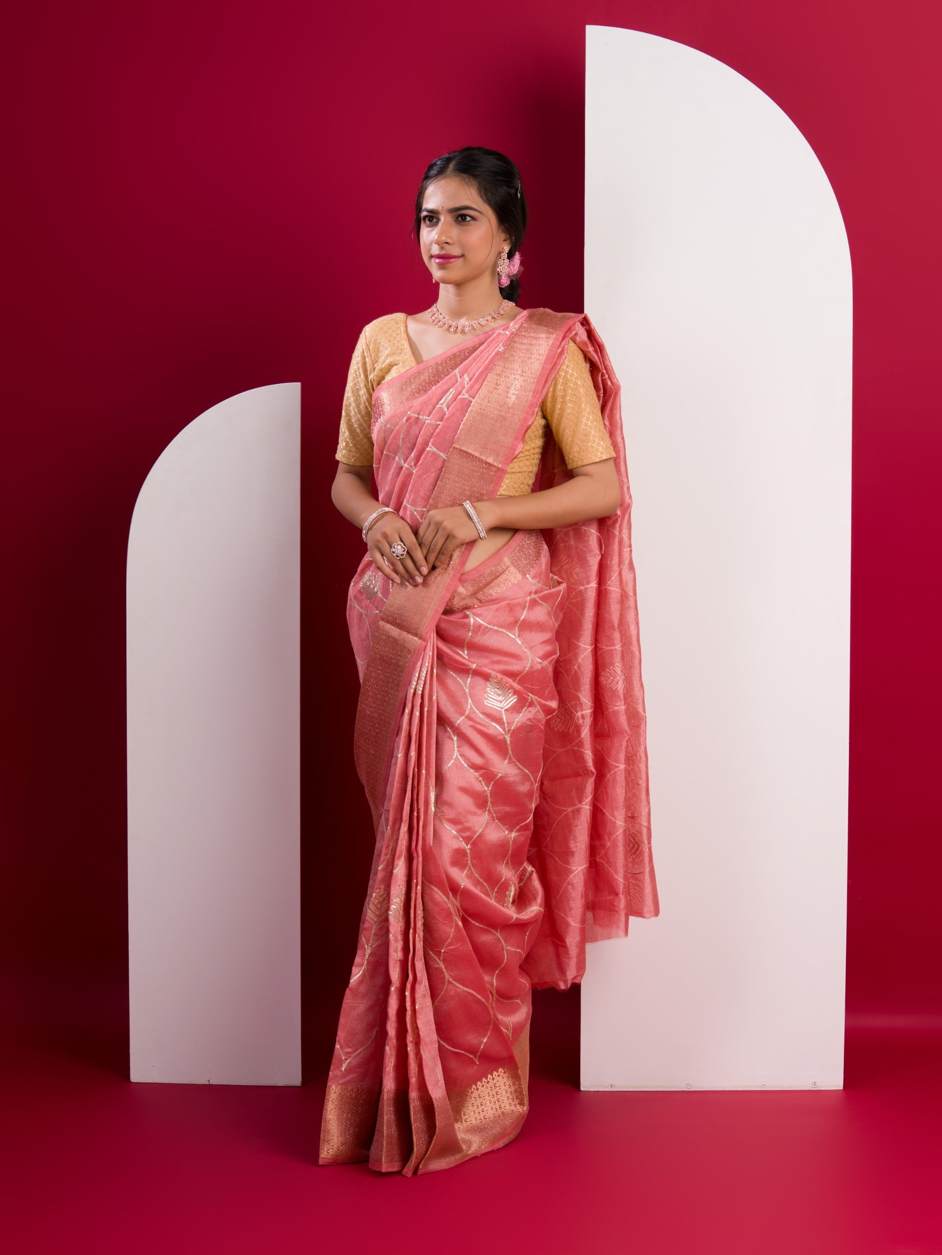 Tanmira New Cotton Silk Gotapatti Work Saree Peach