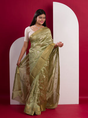 Cotton Silk Gotapatti Work Saree in Pista under 1000