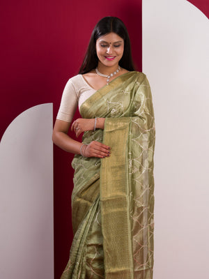 Cotton Silk Gotapatti Work Saree in Pista under 1000