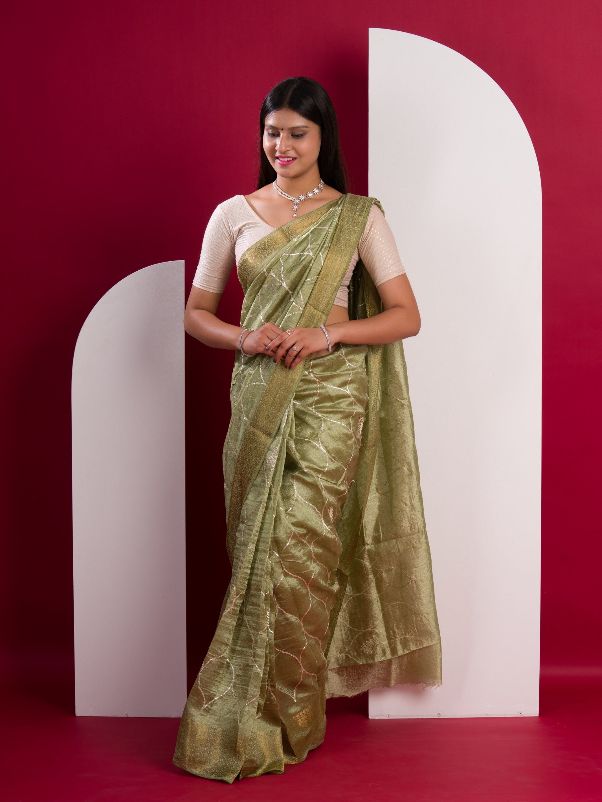 Tanmira New Cotton Silk Gotapatti Work Saree Pista