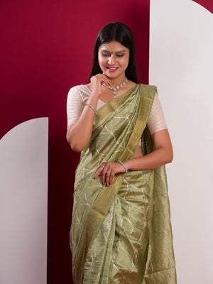 Cotton Silk Gotapatti Work Saree in Pista under 1000