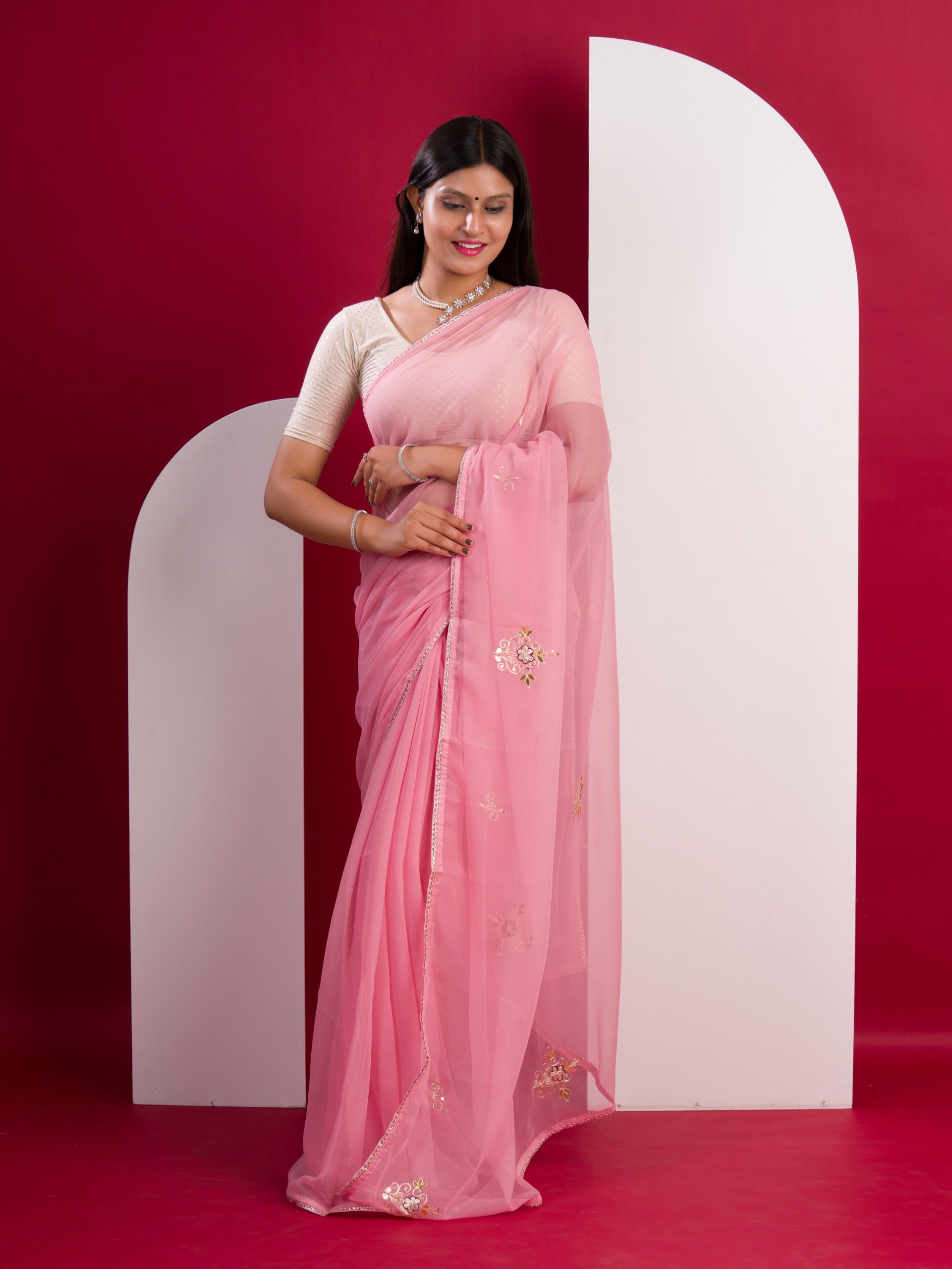 Tanmira New Chiffon Gotapatti Work Lightweight Saree AMT