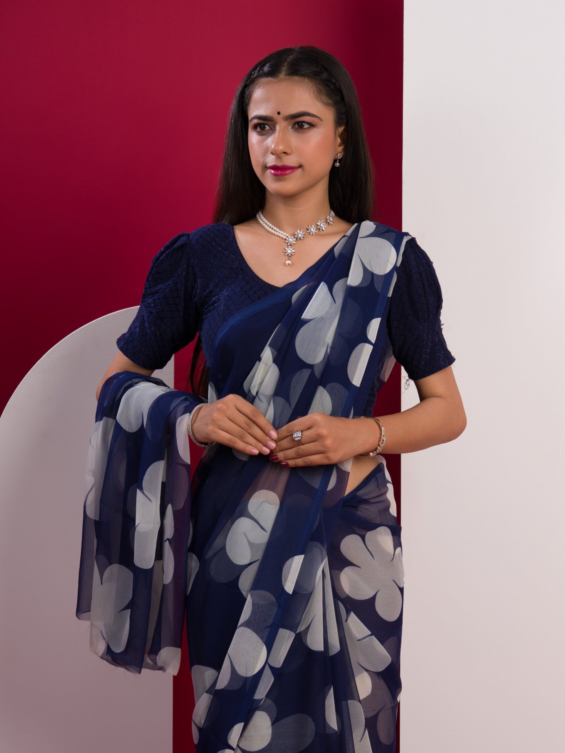 Georgette Flower Printed Style Saree in blue colour under 1000