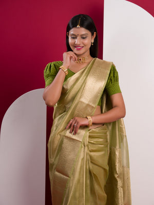 Tissue Silk Banarasi kanjivaram Saree in green colour