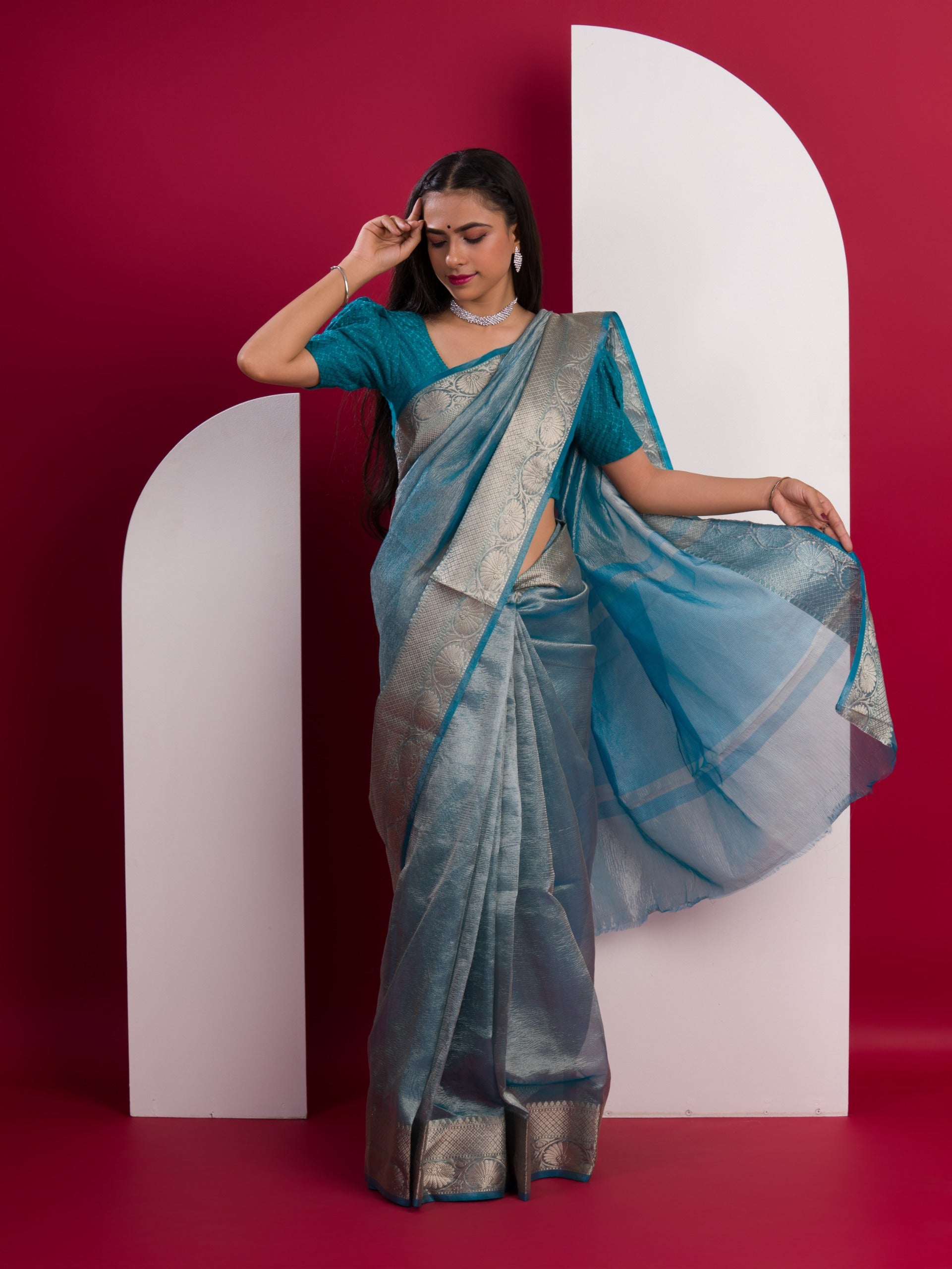 Tanmira New pure Tissue Silk Banarasi Handloom Zari Border saree INA