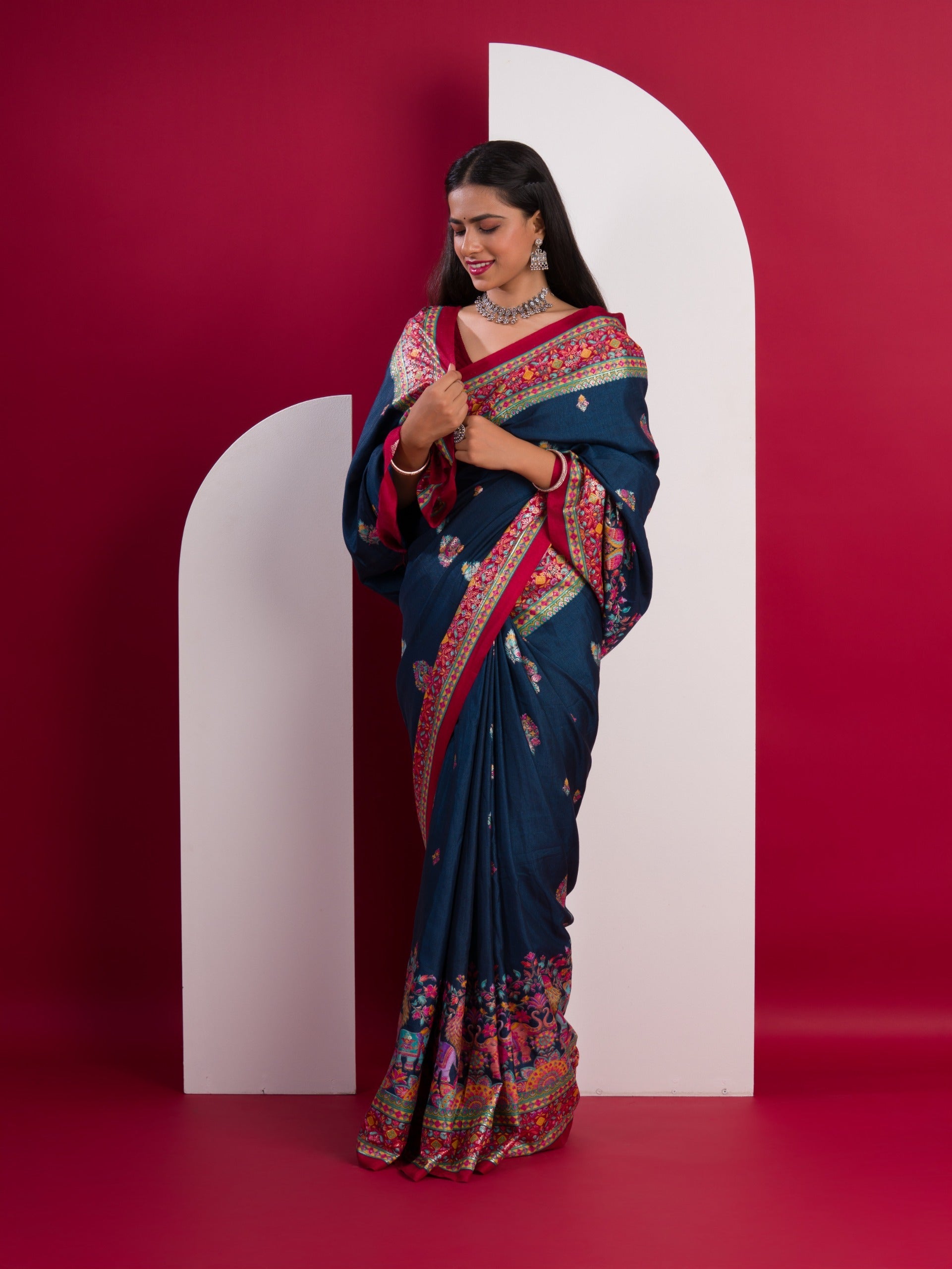 Tanmira New Latest Dola Silk Kalamkari Style Wedding Wear Saree SWA