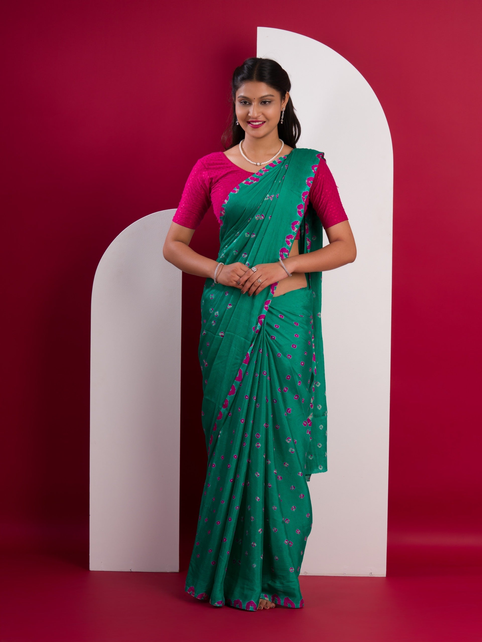 Tanmira New Latest Chinon Silk Bandhani Style Saree SUL