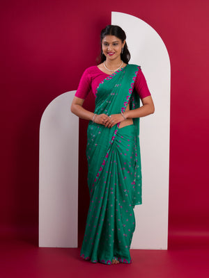 Chinon Silk Bandhani Style Saree in Rama colour under 1000