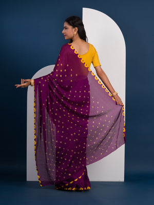 Chinon Silk Bandhani Style Saree in purple and yellow colour under 1000
