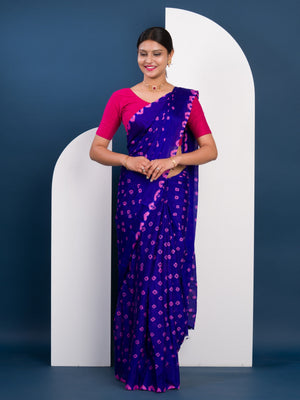 Chinon Silk Bandhani Style Saree in pink and blue colour under 1000