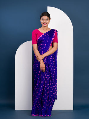 Chinon Silk Bandhani Style Saree in pink and blue colour under 1000