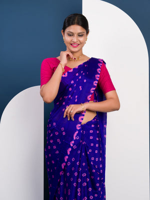 Chinon Silk Bandhani Style Saree in pink and blue colour under 1000