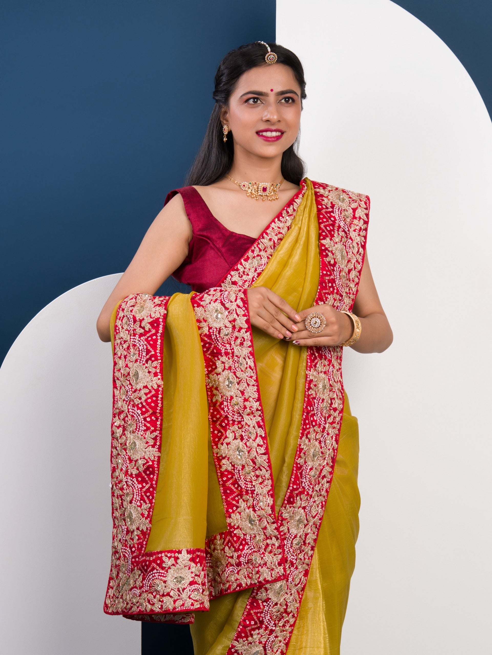 Tanmira Pure Tissue Silk Bandhani Embroidery Work Saree SNSM