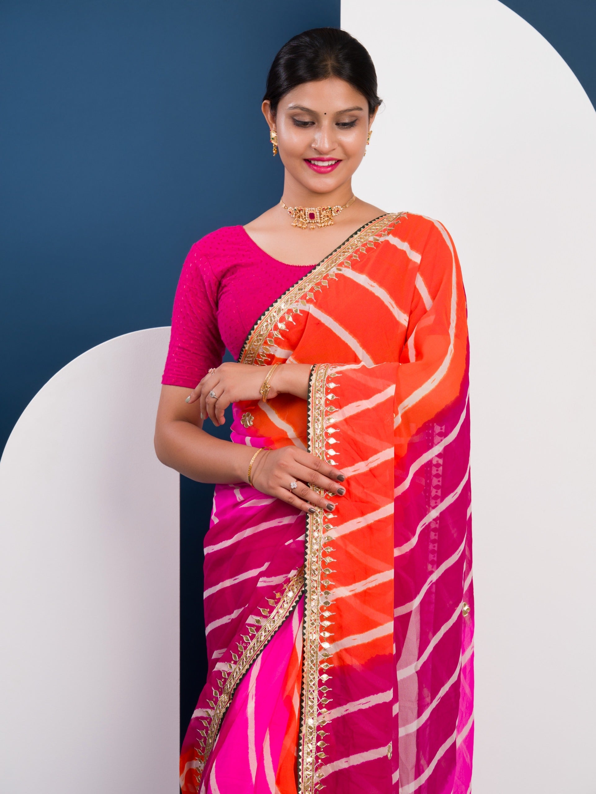 Tanmira Multicolored Georgette Jaipuri Gotapatti Work Saree RGC