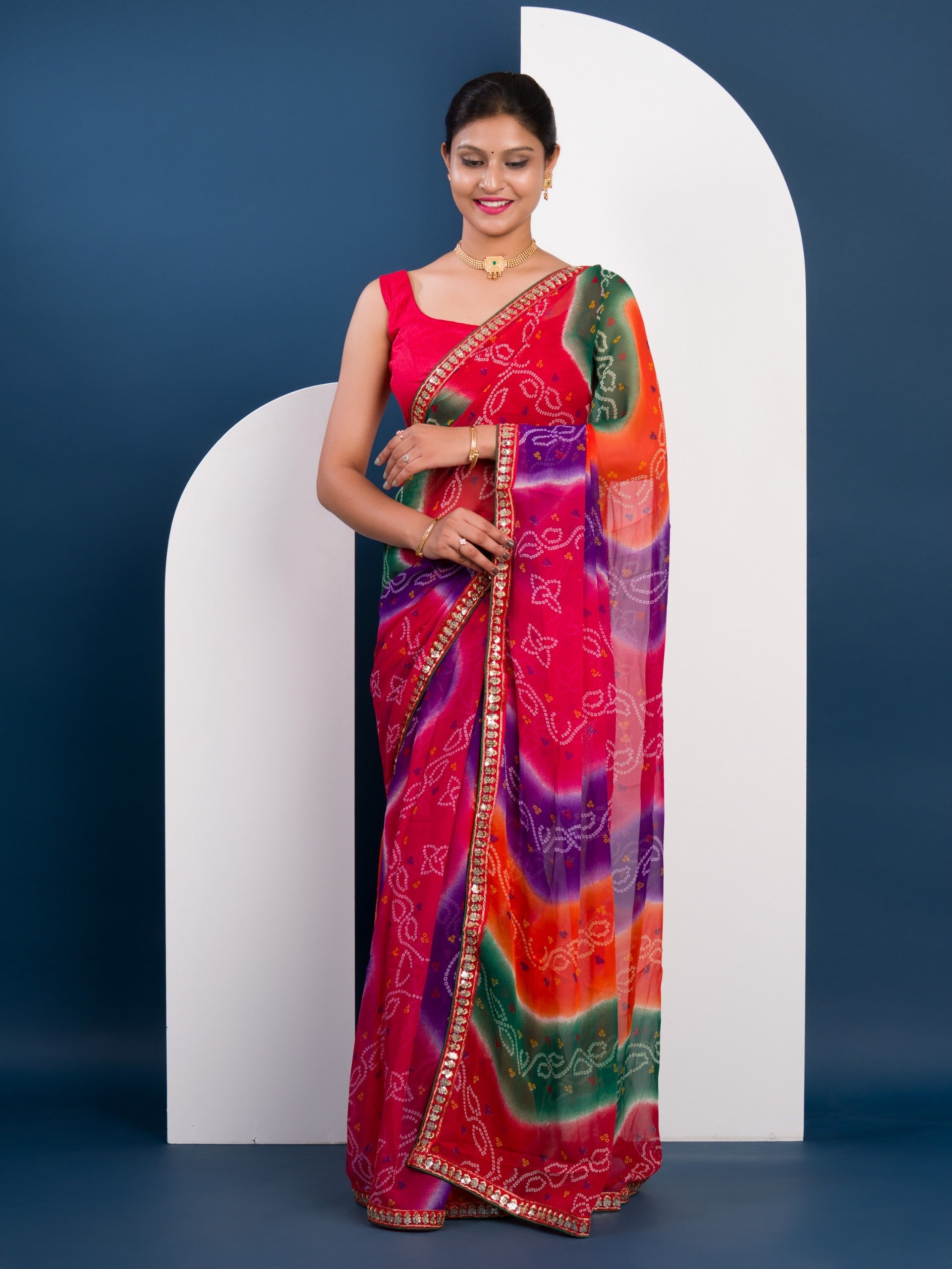 Tanmira Latest New Launch Georgette Multicolour Bandhani Saree