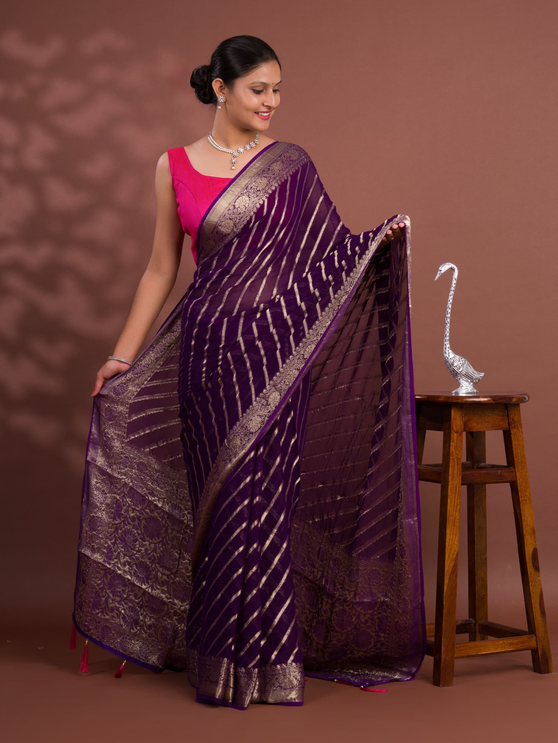 Tanmira New Pure khaddi Georgette Banarasi Handloom Leheriya Zari Weaving Saree MAHA