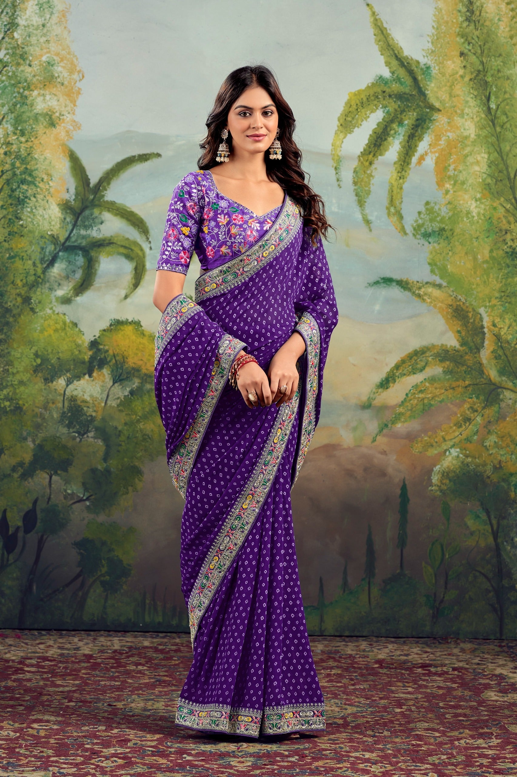 Georgette Bandhani With Gotapatti Work Saree in blue colour