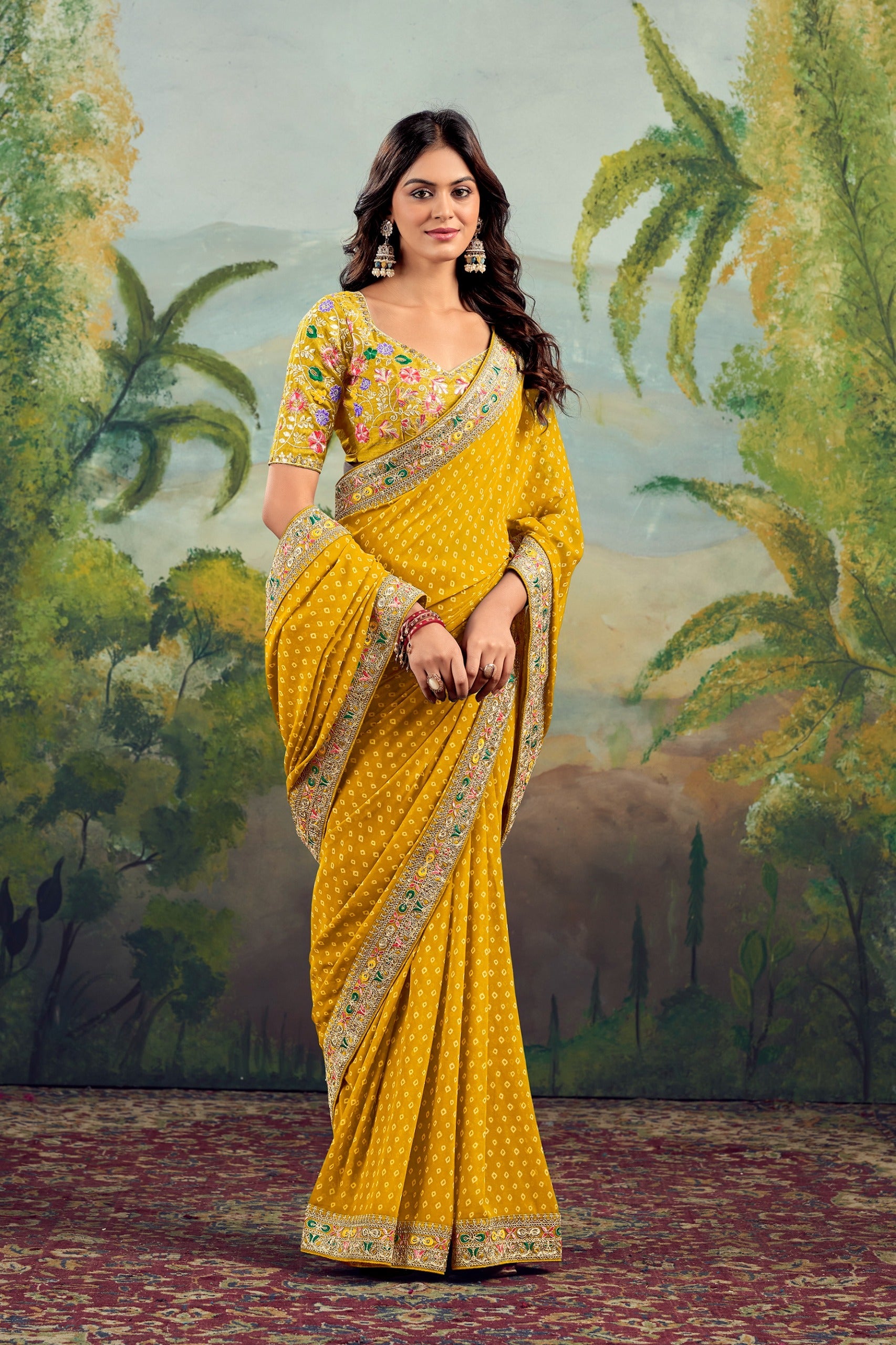 Tanmira New Gorgette Bandhani With Gotapatti Work Saree BHA