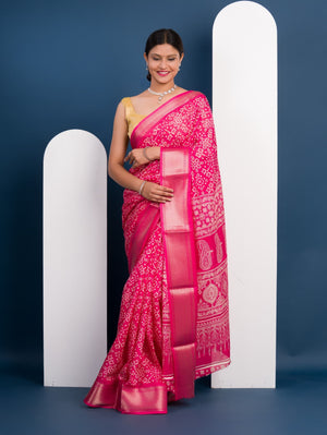 Cotton silk Ajrakh style Saree under 1000