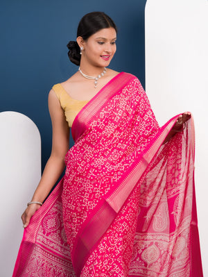 Cotton silk Ajrakh style Saree under 1000