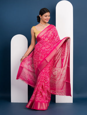 Cotton silk Ajrakh style Saree under 1000