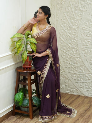 Traditional saree with Gotapati Work in wine colour