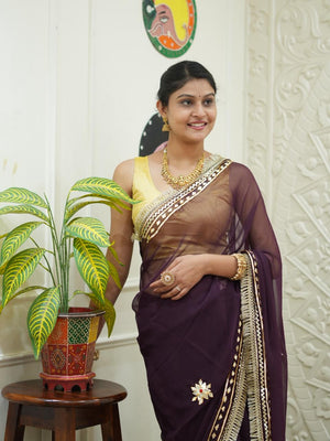 Traditional saree with Gotapati Work in wine colour