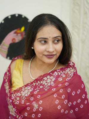 By Traditional Bandhani Style Georgette Saree Perfect Festive Collection