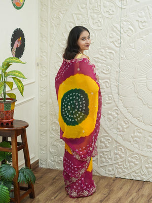 By Traditional Bandhani Style Georgette Saree Perfect Festive Collection