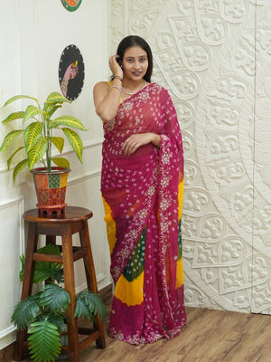 By Traditional Bandhani Style Georgette Saree Perfect Festive Collection
